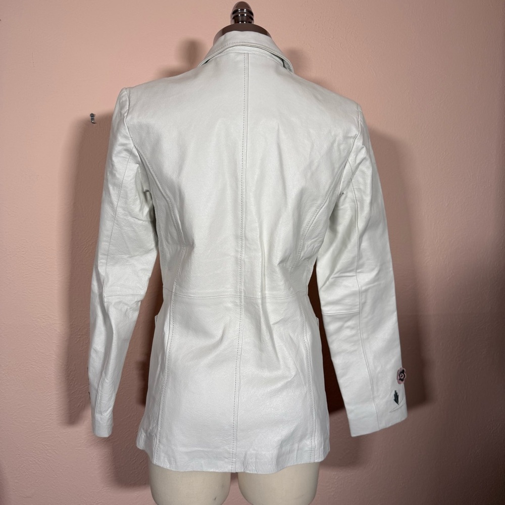 Vintage White Leather feminine appliqué Flower festival jacket Blazer Y2K medium - Picture 10 of 17